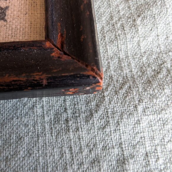 Vintage 1930 Cross Stitch Art on Linen Original Dark Wood Frame - Picture 5 of 6